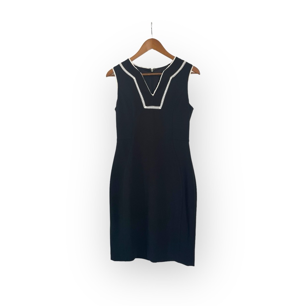 Tommy Hilfiger sleeveless black dress with white detailing at neckline